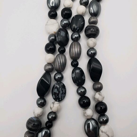 CAROLYN POLLACK Sterling Silver 2 Strand Agate Howlite Onyx Hematite Necklace - Picture 4 of 7